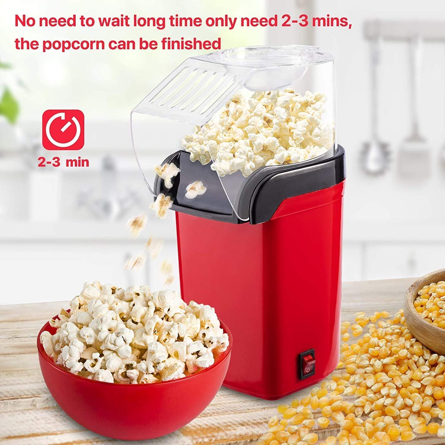 Best Hot Air Snack Popcorn Machine for Household Appliances 110V 220V 1200W Electric Popcorn Machine With Corn Measuring Cup. - Image 2